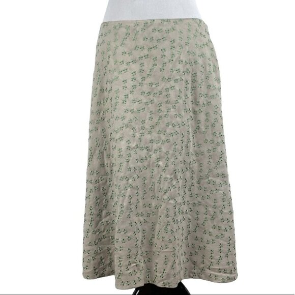 B Moss womens skirt size 10 tan sage green ultra suede embroidered floral 90s - Picture 1 of 10